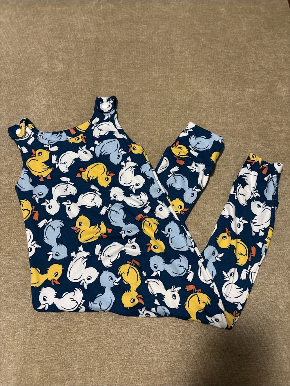 Navy Duck Print Tank Romper - Yellow & Light Blue Ducks